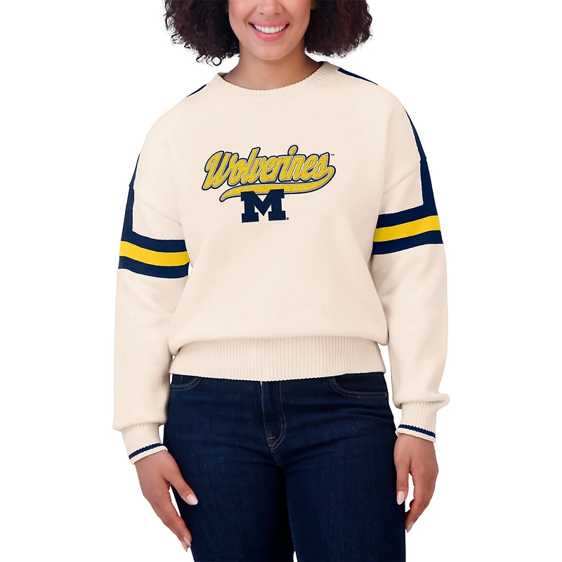 Pull à rayures tissées en chenille crème Michigan Wolverines pour femme WEAR by Erin Andrews