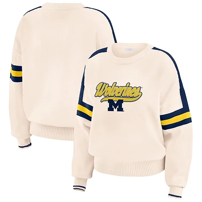 Pull à rayures tissées en chenille crème Michigan Wolverines pour femme WEAR by Erin Andrews
