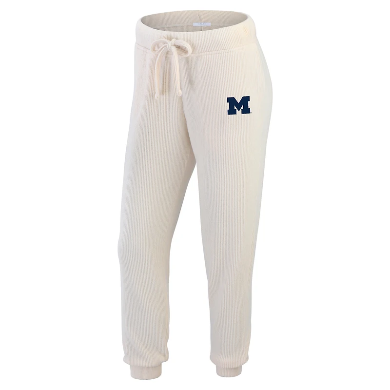 Women's WEAR by Erin Andrews  Cream Michigan Wolverines Rib-Knit Long Sleeve T-Shirt & Pants Lounge Set
