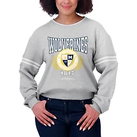 Women's WEAR by Erin Andrews Heather Gray Michigan Wolverines Classic Stripe Pullover Sweater