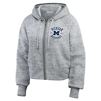 Sweat à capuche entièrement zippé Speckle Double-Hit Raglan pour femme WEAR by Erin Andrews Heather Gray des Michigan Wolverines