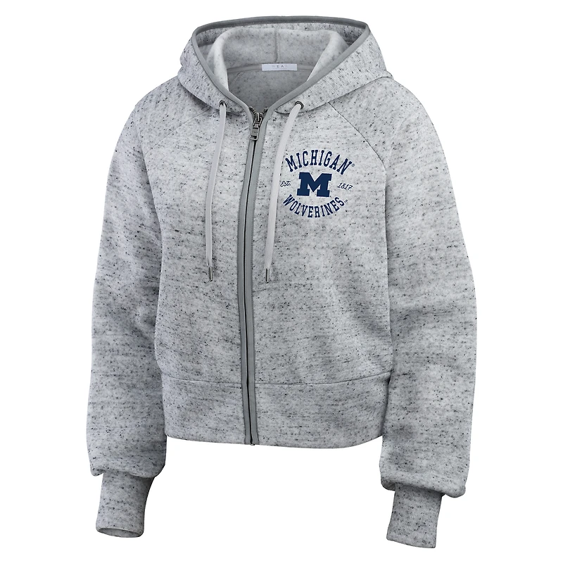 Sweat à capuche entièrement zippé Speckle Double-Hit Raglan pour femme WEAR by Erin Andrews Heather Gray des Michigan Wolverines