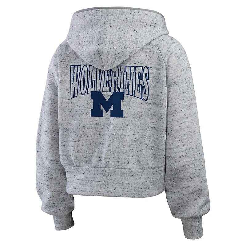 Sweat à capuche entièrement zippé Speckle Double-Hit Raglan pour femme WEAR by Erin Andrews Heather Gray des Michigan Wolverines
