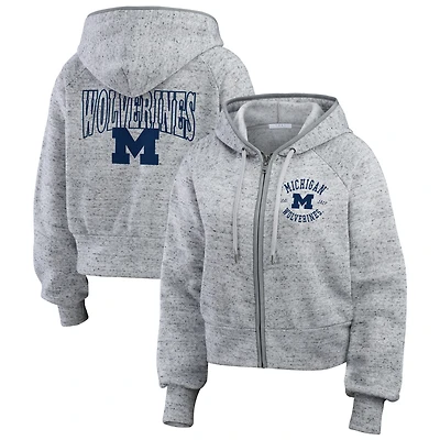 Sweat à capuche entièrement zippé Speckle Double-Hit Raglan pour femme WEAR by Erin Andrews Heather Gray des Michigan Wolverines