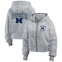 Sweat à capuche entièrement zippé Speckle Double-Hit Raglan pour femme WEAR by Erin Andrews Heather Gray des Michigan Wolverines
