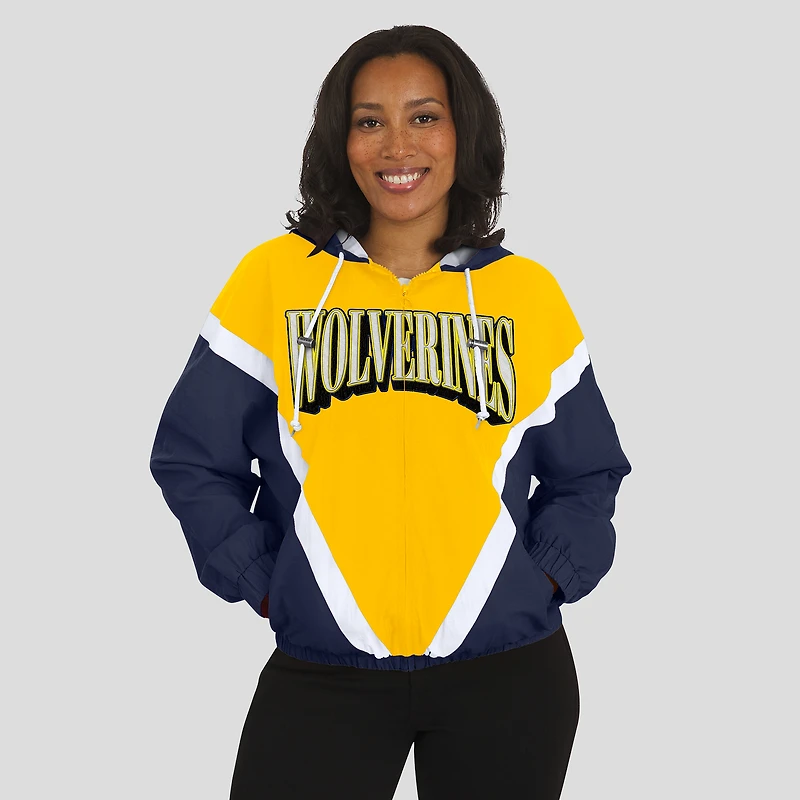 Women's WEAR by Erin Andrews Maize/Navy Michigan Wolverines Colorblock Full-Zip Hoodie Windbreaker Jacket