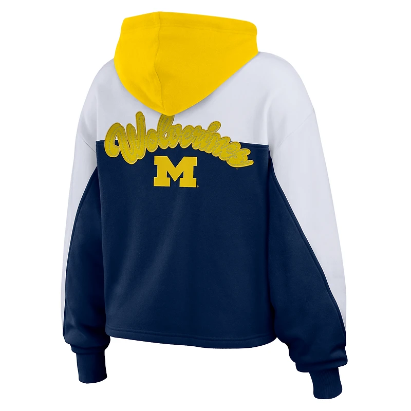 Sweat à capuche zippé color-block bleu marine/blanc Michigan Wolverines pour femme WEAR by Erin Andrews