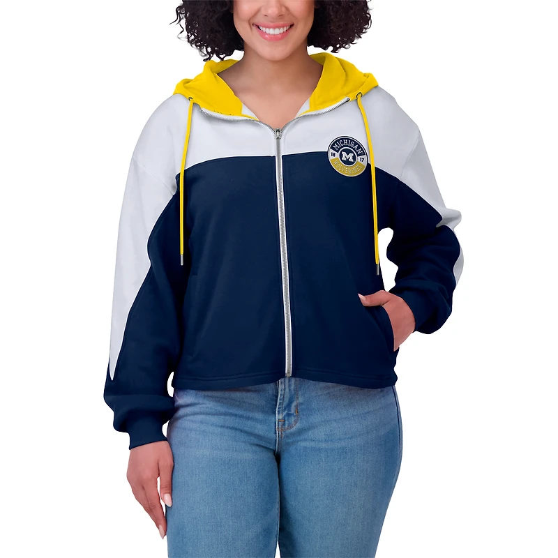 Sweat à capuche zippé color-block bleu marine/blanc Michigan Wolverines pour femme WEAR by Erin Andrews