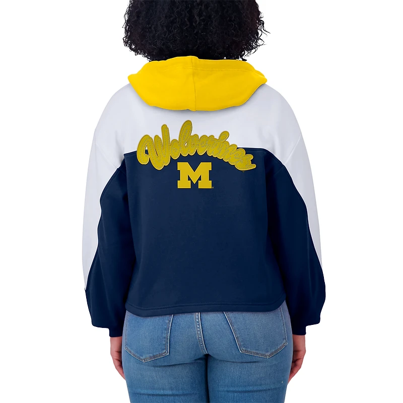 Sweat à capuche zippé color-block bleu marine/blanc Michigan Wolverines pour femme WEAR by Erin Andrews