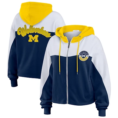 Sweat à capuche zippé color-block bleu marine/blanc Michigan Wolverines pour femme WEAR by Erin Andrews