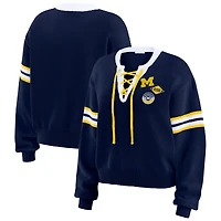 Women's WEAR by Erin Andrews Navy Michigan Wolverines Lace-Up Pullover Sweater