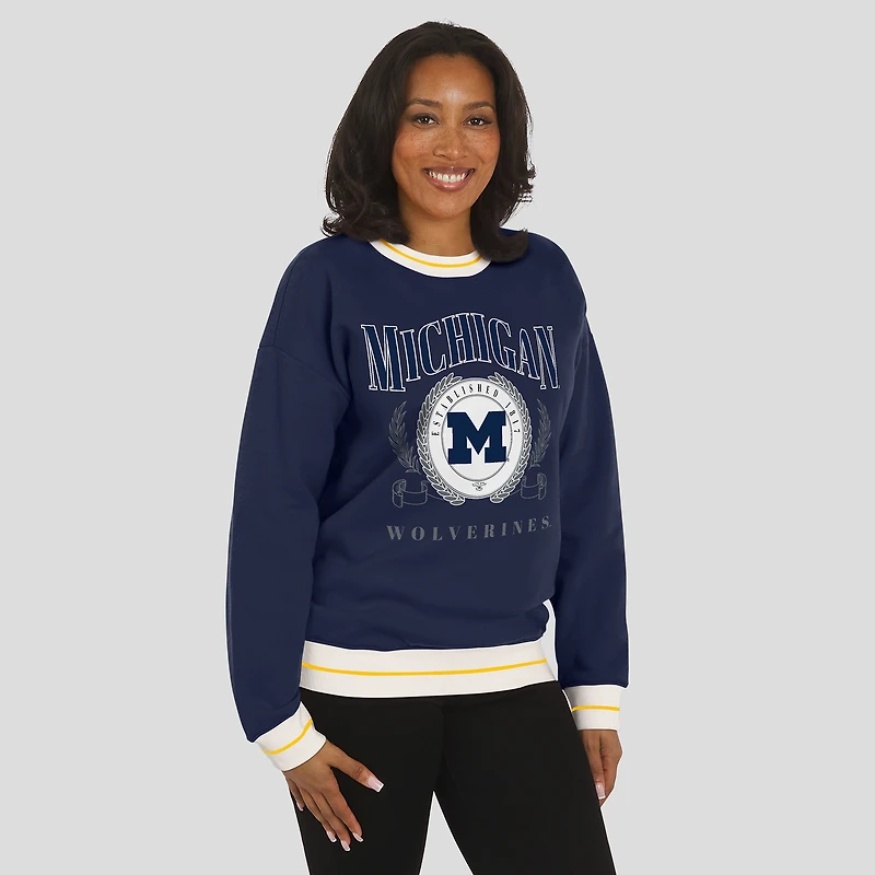 Sweat-shirt bleu marine à motif phoque des Wolverines du Michigan pour femme par Erin Andrews