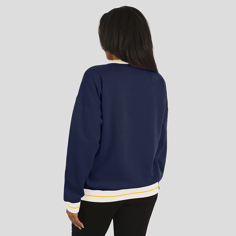 Sweat-shirt bleu marine à motif phoque des Wolverines du Michigan pour femme par Erin Andrews