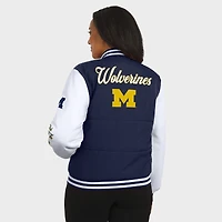 Women's WEAR by Erin Andrews  Navy Michigan Wolverines Varsity Full-Snap Puffer Jacket