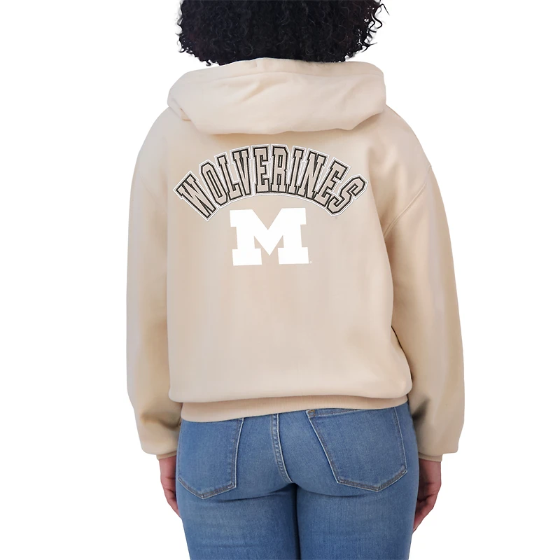 Women's WEAR by Erin Andrews Tan Michigan Wolverines Mixed Media Tonal Full-Zip Hoodie