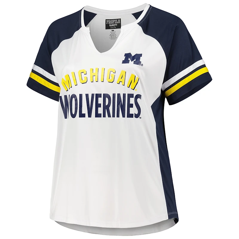 T-shirt à encolure raglan rayures Michigan Wolverines pour femme, taille plus, blanc