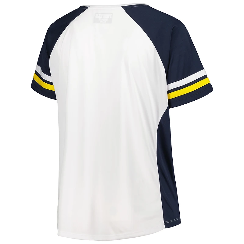 T-shirt à encolure raglan rayures Michigan Wolverines pour femme, taille plus, blanc