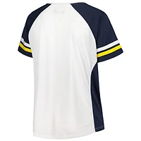 T-shirt à encolure raglan rayures Michigan Wolverines pour femme, taille plus, blanc