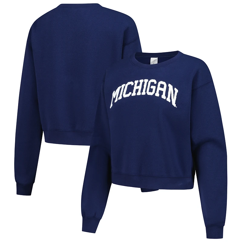 Women's ZooZatz Oatmeal Michigan Wolverines Core Chenille Cropped Pullover Sweatshirt