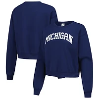 Women's ZooZatz Oatmeal Michigan Wolverines Core Chenille Cropped Pullover Sweatshirt