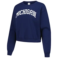 Women's ZooZatz Oatmeal Michigan Wolverines Core Chenille Cropped Pullover Sweatshirt