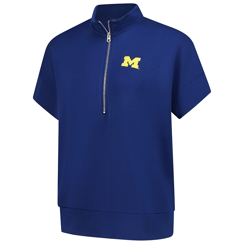 Women's ZooZatz Navy Michigan Wolverines Tri-Blend Quarter-Zip Flowy Top