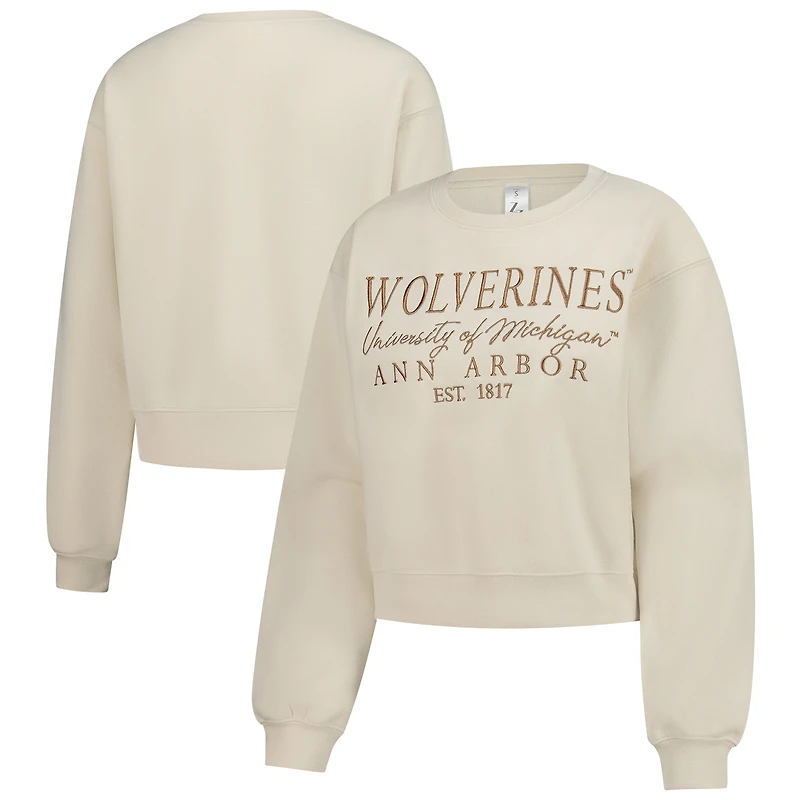 Women's ZooZatz Sand Michigan Wolverines Cropped Crewneck Sweatshirt