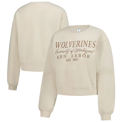 Women's ZooZatz Sand Michigan Wolverines Cropped Crewneck Sweatshirt