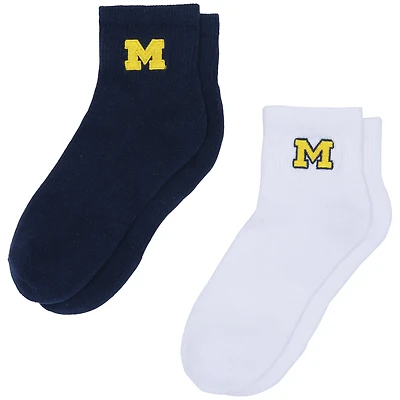 Women's ZooZatz White/Navy Michigan Wolverines Two-Pack Quarter-Length Socks