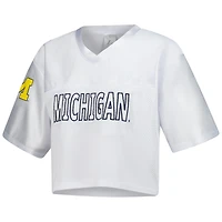 Women's ZooZatz White Michigan Wolverines Mesh Cropped V-Neck T-Shirt