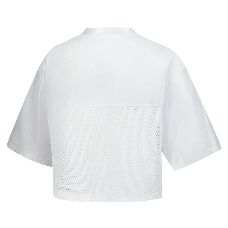 T-shirt court à col en V blanc ZooZatz Michigan Wolverines pour femme