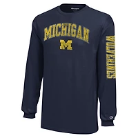 T-shirt à manches longues avec logo vieilli Michigan Wolverines, champion des jeunes, bleu marine