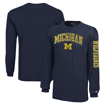 T-shirt à manches longues avec logo vieilli Michigan Wolverines, champion des jeunes, bleu marine