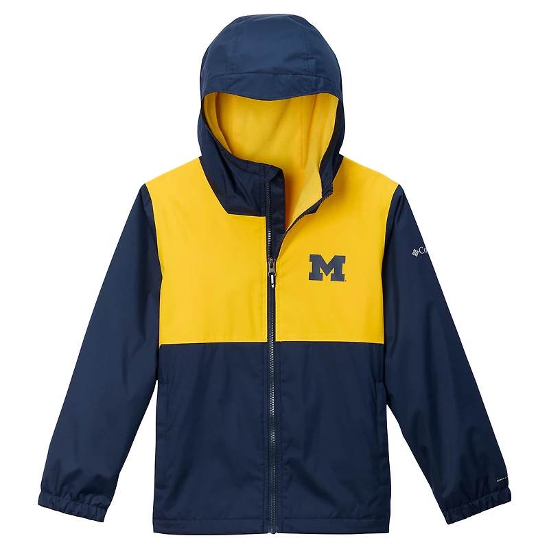 Veste à capuche entièrement zippée Omni-Tech doublée bleu marine Michigan Wolverines Rainy Fields pour jeunes de Columbia