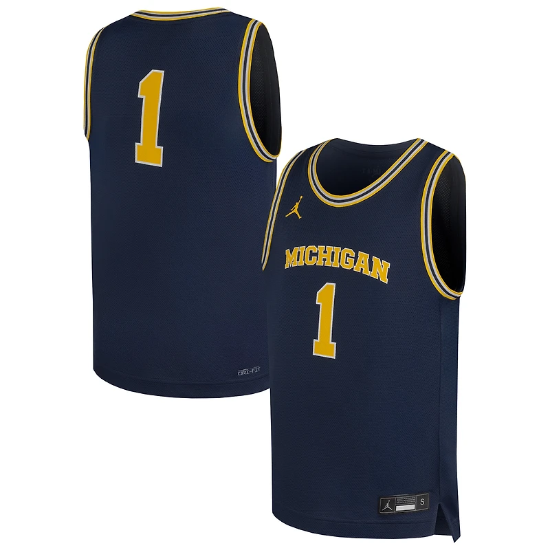 Maillot de basketball réplique Jordan Brand n° 1 bleu marine Michigan Wolverines pour jeunes