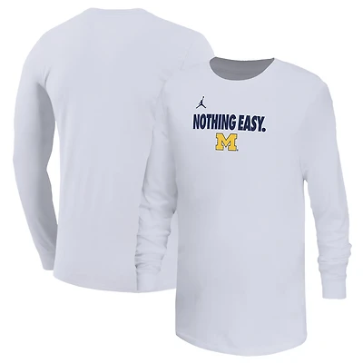 Youth Jordan Brand White Michigan Wolverines 2025 On-Court Bench Long Sleeve T-Shirt