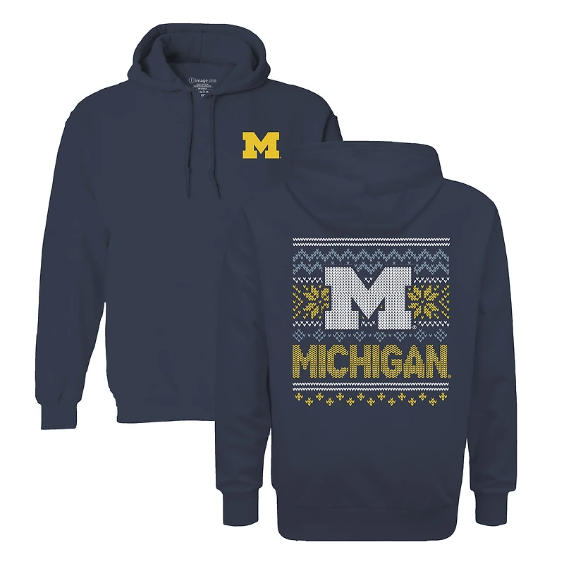 Youth Navy Michigan Wolverines Classic Holiday Sweater Hoodie