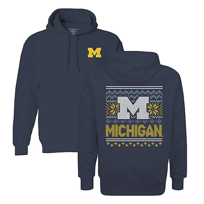 Youth  Navy Michigan Wolverines Classic Holiday Sweater Hoodie