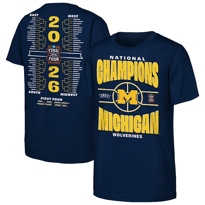 Youth Outerstuff Navy Michigan Wolverines 2026 NCAA Men's Basketball National Champions Bracket T-Shirt