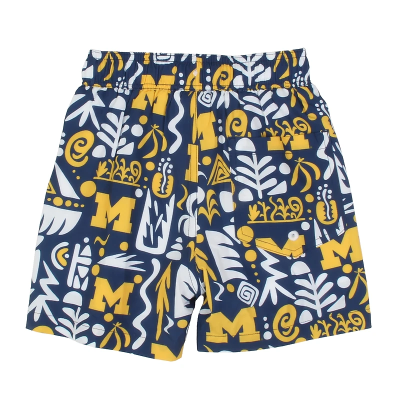Youth Wes & Willy Navy Michigan Wolverines Allover Print Swim Shorts