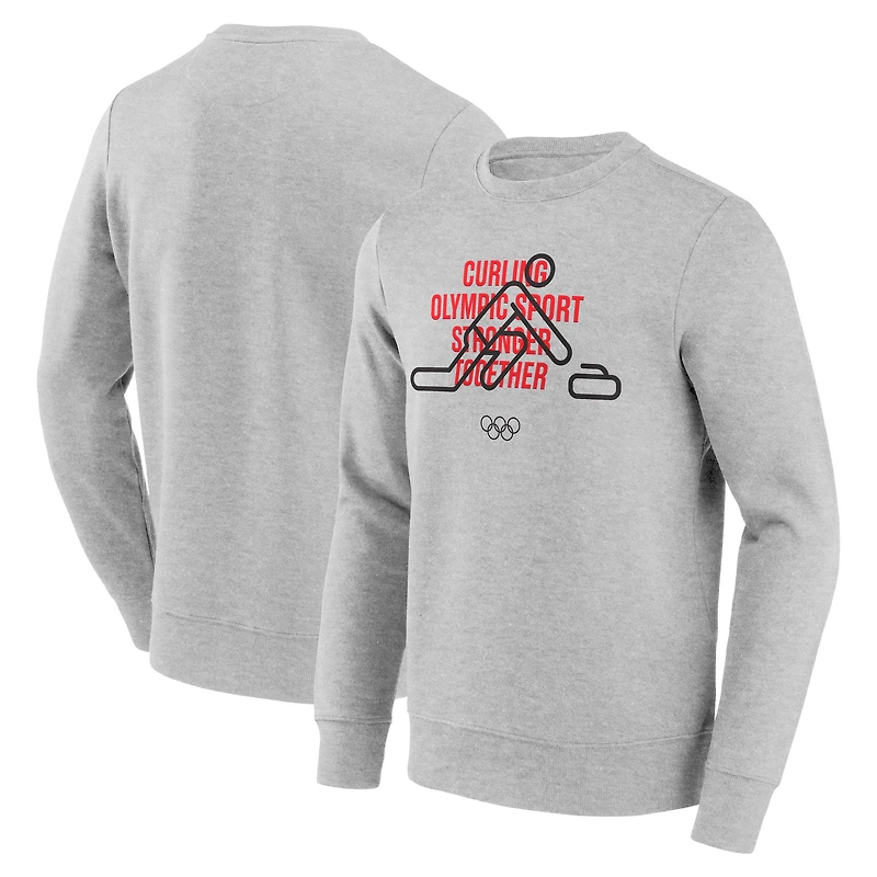 Sweat-shirt Fanatics gris Milano Cortina 2026 pour homme, motif pictogramme de curling, mélange trois matières