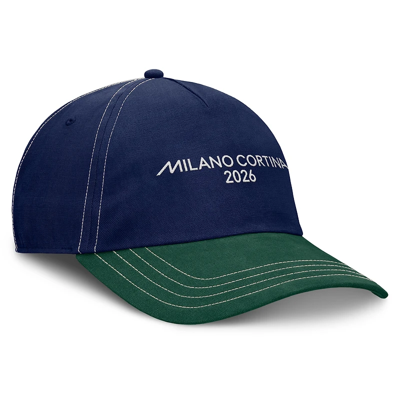 Casquette Fanatics Milano Cortina 2026 pour homme, bleu marine/vert foncé, à friction ajustable