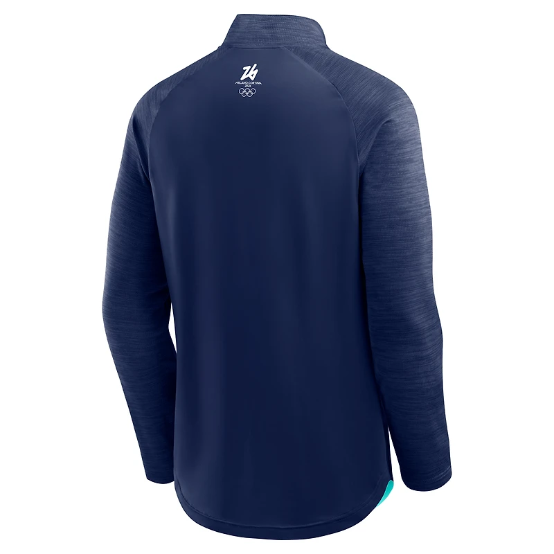 Men's Fanatics Navy Milano Cortina 2026 Winter Olympics Defender Raglan Quarter-Zip Pullover
