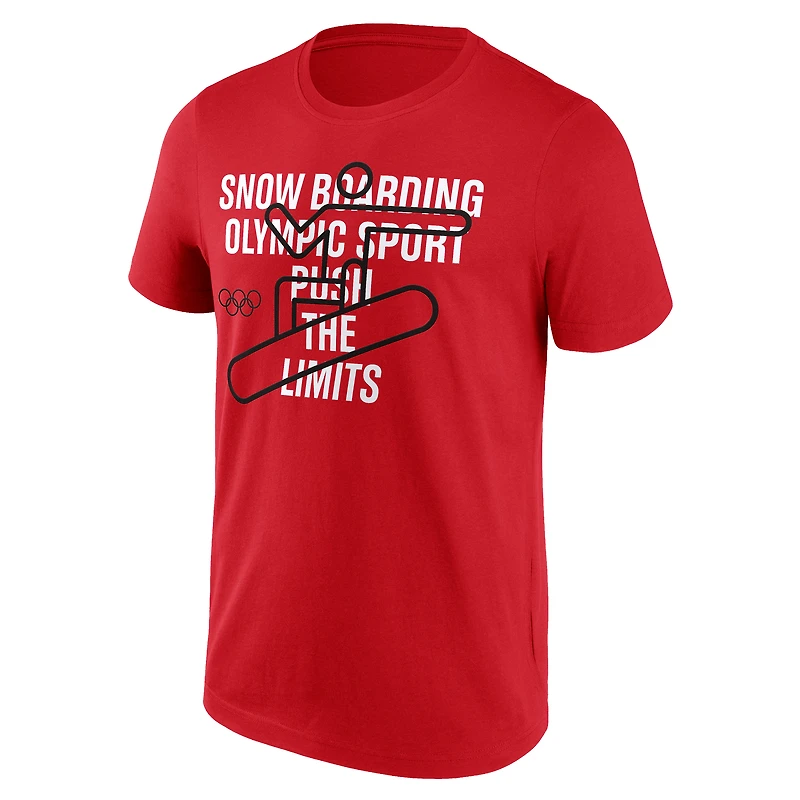 Men's Fanatics Red Milano Cortina 2026 Winter Olympics Snow Boarding Pictogram Graphic T-Shirt