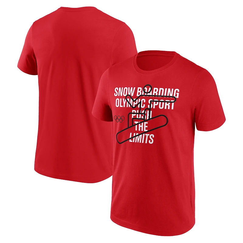 T-shirt graphique Fanatics rouge Milano Cortina 2026 Jeux olympiques d'hiver de snowboard avec pictogramme