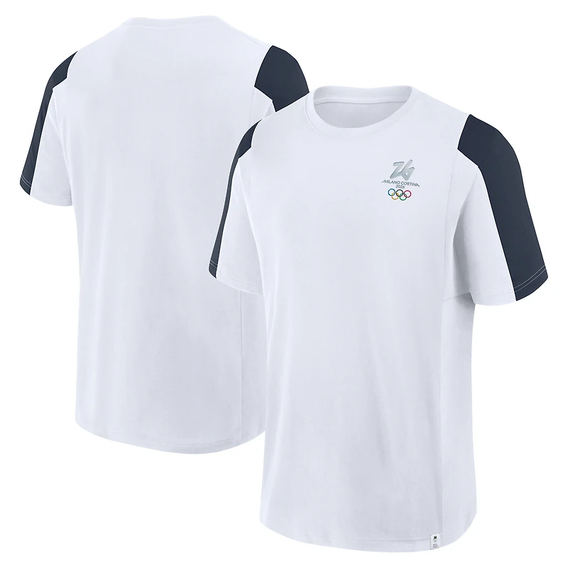 T-shirt Fanatics blanc Milano Cortina 2026 Jeux olympiques d'hiver, modèle classique à panneaux