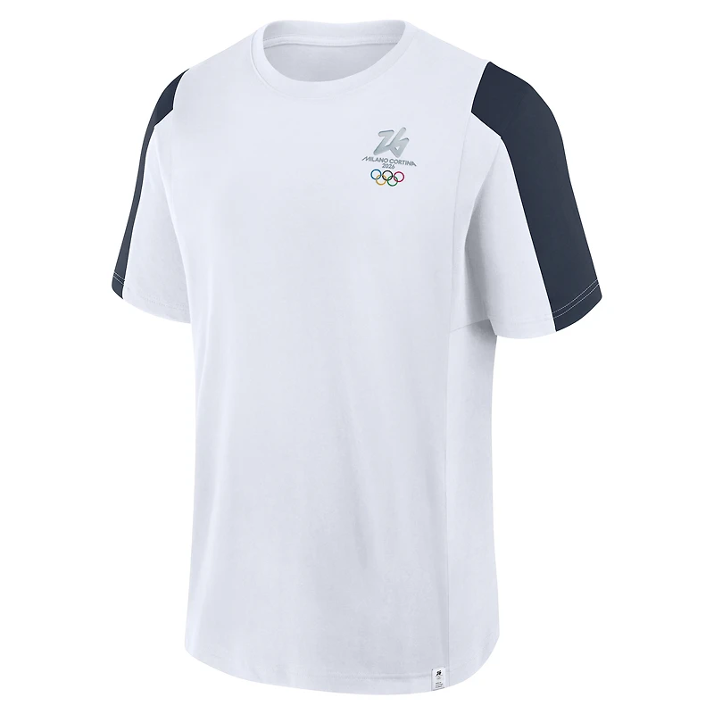 T-shirt Fanatics blanc Milano Cortina 2026 Jeux olympiques d'hiver, modèle classique à panneaux