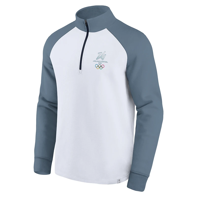 Veste Fanatics blanche à manches raglan et fermeture éclair quart de tour pour homme, motif Jeux olympiques d'hiver Milano Cortina 2026