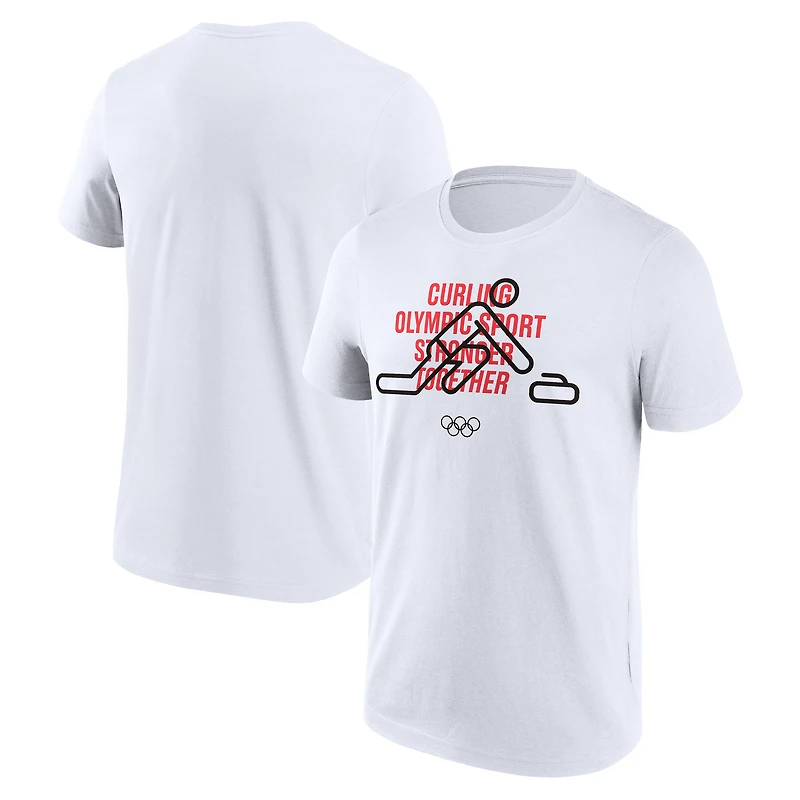 T-shirt graphique Fanatics blanc Milano Cortina 2026 Jeux olympiques d'hiver de curling avec pictogramme