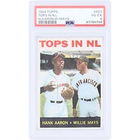Carte Topps Tops 1964 de Hank Aaron et Willie Mays dans la Ligue nationale n° 423, authentifiée par PSA (4 cartes).